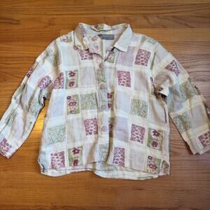 Vintage Carol Anderson Floral Patchwork Button Up Blouse 3/4 Sleeve Top Grandma